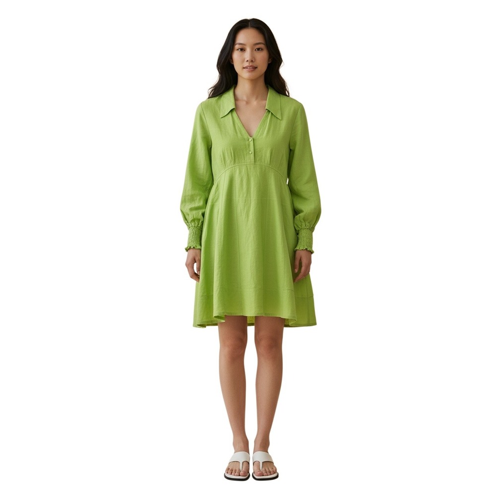 Country Road Dress Lime Green Linen Blend ‎ Coastal Chic Dopamine  Size 10